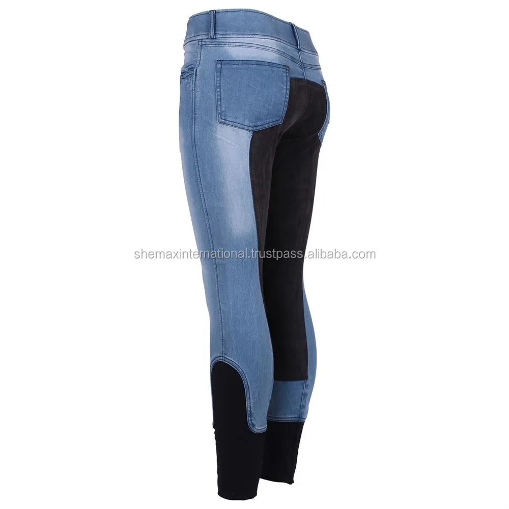 Shemax 2023 High Quality Top Selling Custom Wholesale Equestrian Horse Riding Breeches Jeans Full Seat MID BLUE
