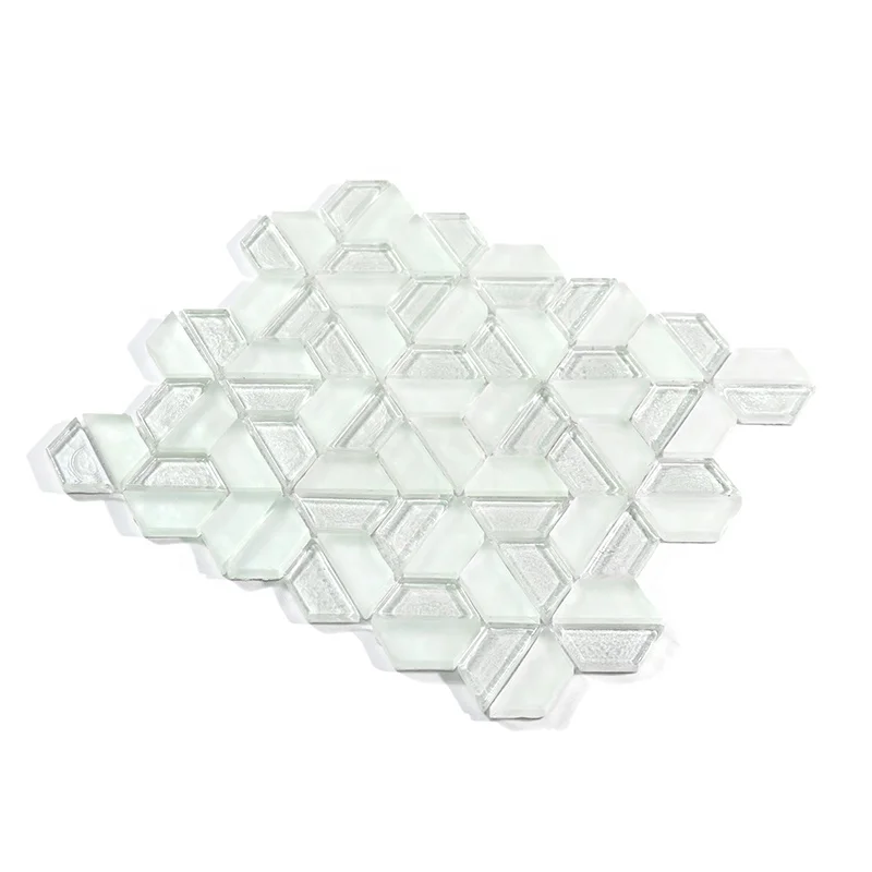 White Backsplash Waterjet Half Hexagon Tile Glass Mosaic for Kitchen/Bathroom
