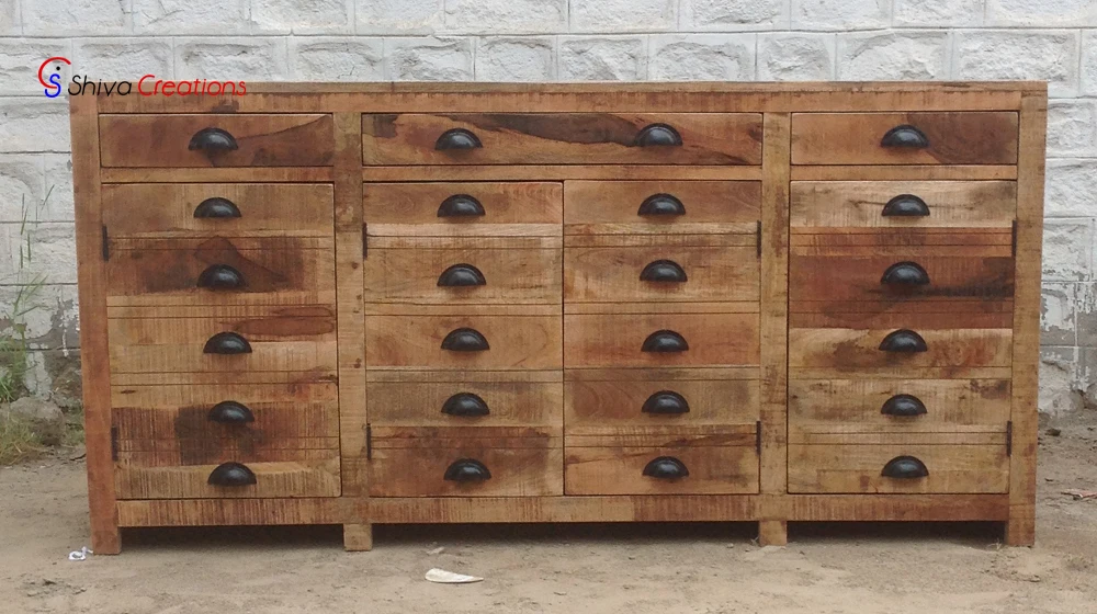 Шкаф для буфета из цельного дерева манго в античном стиле экологически чистый и прочный для домашней мебели