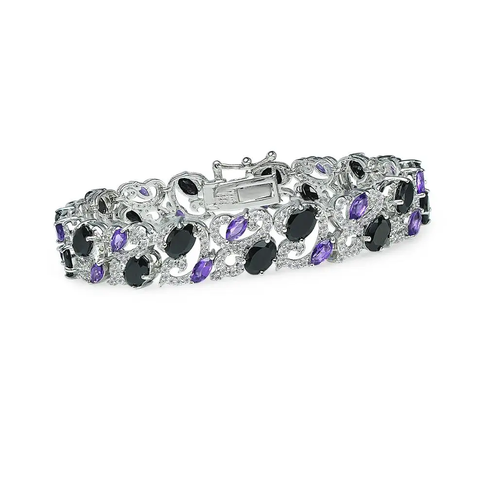 
925 Sterling Silver Black Spinel and Amethyst Tennis Bracelet 