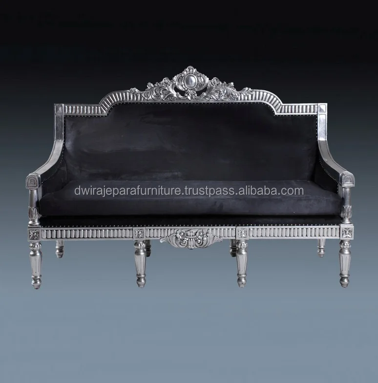 Furniture Classic Wooden Carved Sofa Antique Silver Color Italian Style