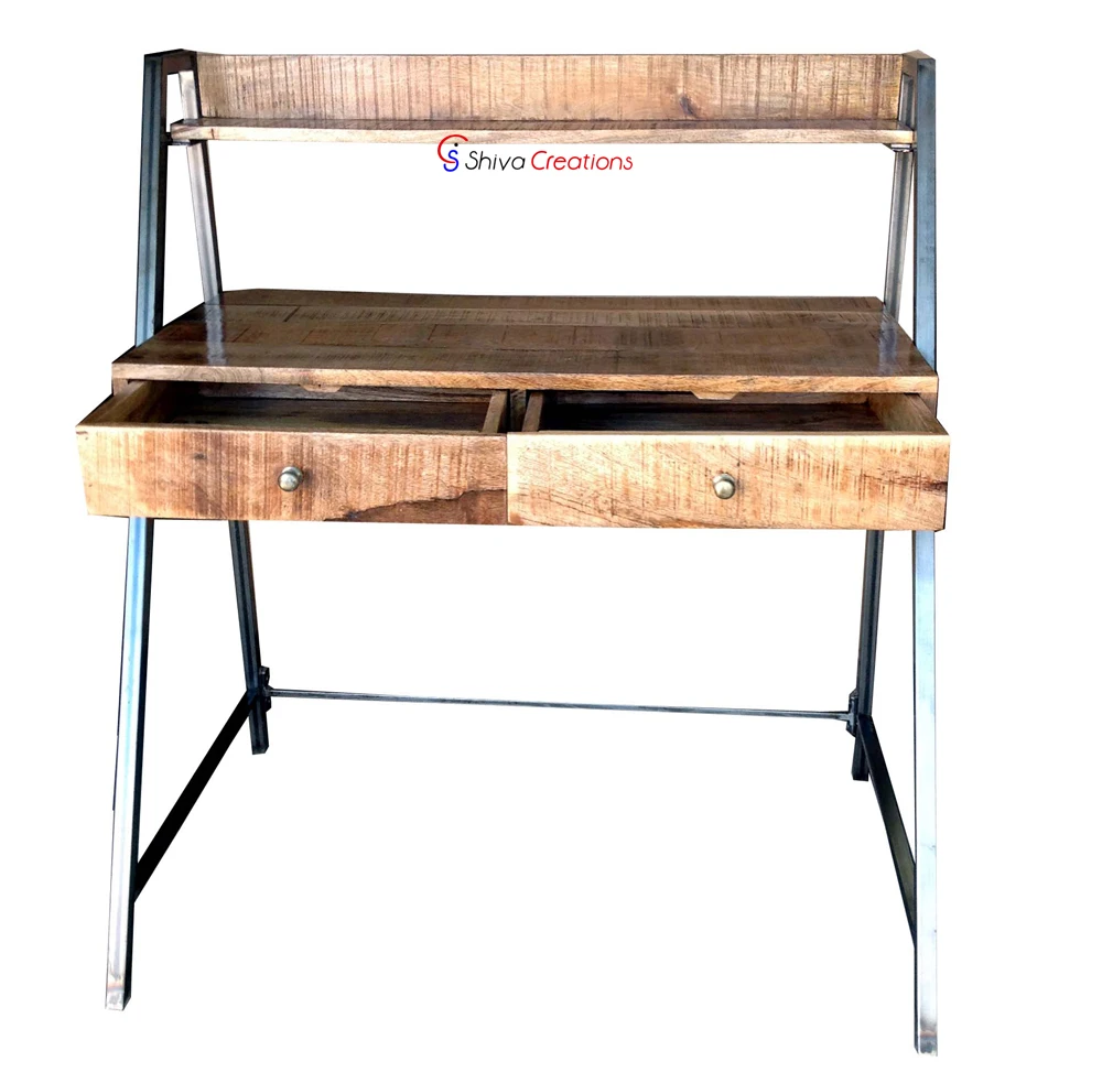 Vintage Industrial Metal Frame Mango Wood Office Desk Study Table Readymade Office Furniture