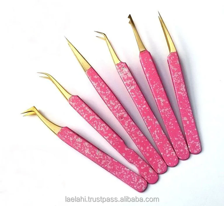 BEST Eyelashes Extensions Tweezers Straight Curved Pink & Gold Plated 2024 Electronics Jewelry Making Craft Tools LA ELAHI & CO