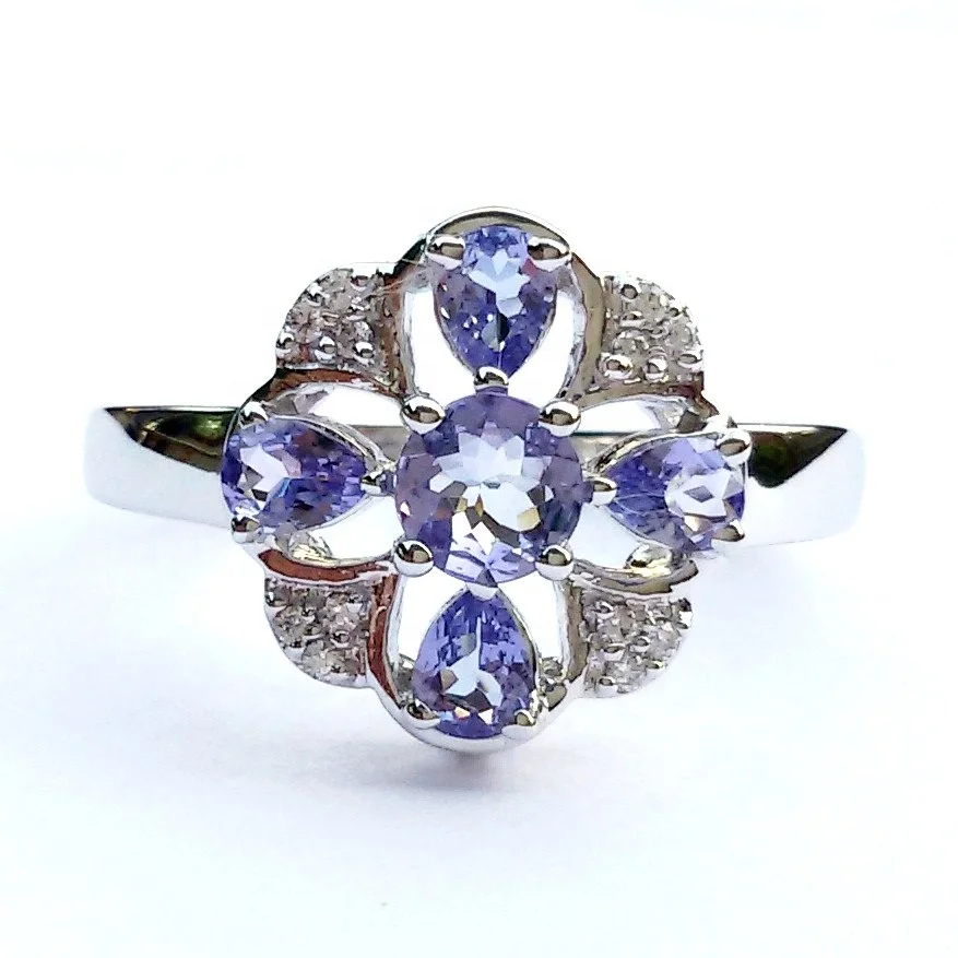 Pure S925 Sterling Silver Gemstone Jewelry Rings 925 Sterling Silver Tanzanite Wedding Ring Finger Rings for Women Jewelry