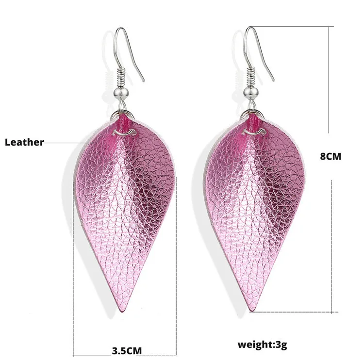 Fashion Handmade Bohemia  Leaf Hoop Earrings Lightweight Sequins Tear Drop Dangle Leaf Leather Earrings