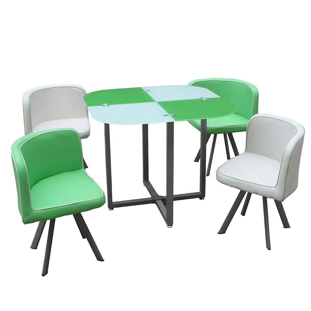 
White And Green Glass Dining Table Set With 4 Chair 