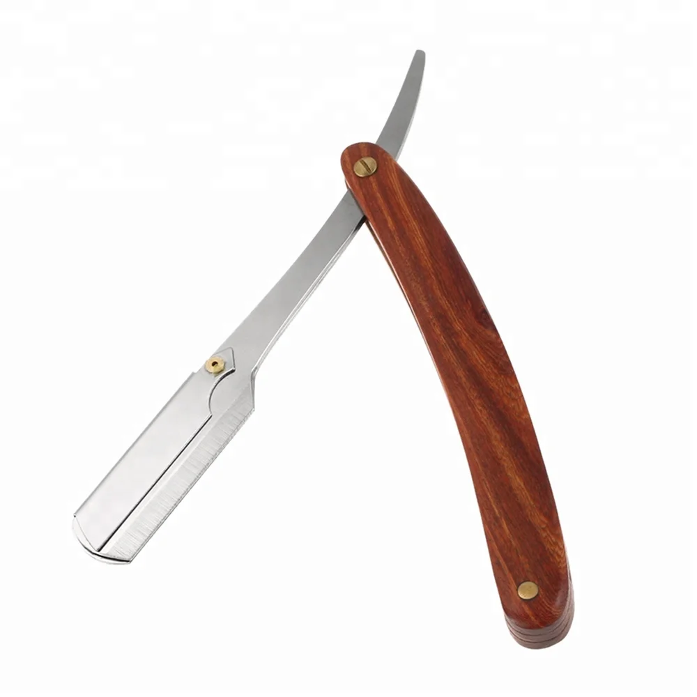 Top-Selling Professional Stainless Steel Straight Barber Razor Wooden Handle Customized Logo Packing Beard Trimming Face Body