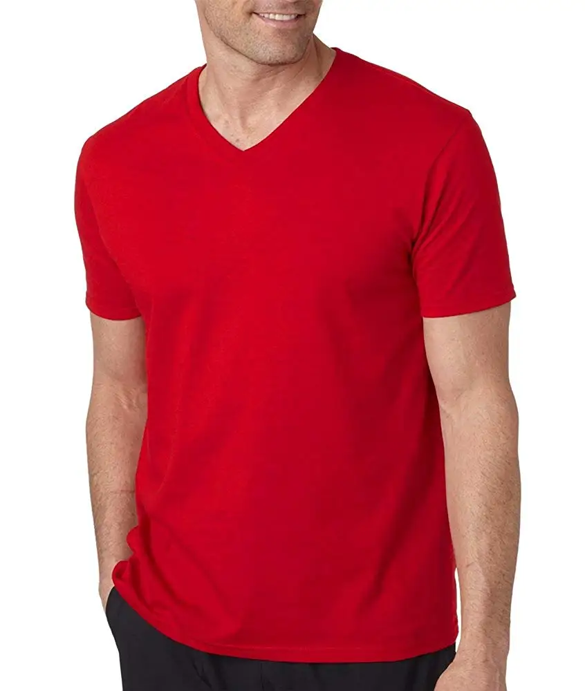 Hot sale 100% cotton V neck T-shirt Mens 180 GSM V neck contrast trim t shirt mixed sizes and colors