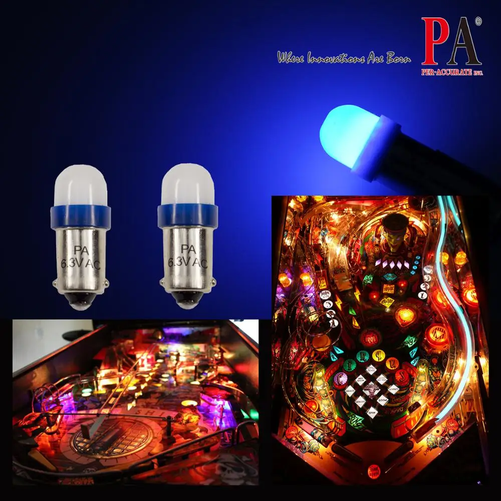 PA 2 SMD 2835 Ba9s #44 T4W 1445 wedge LED 6.3v for Pinball Machine(Blue)