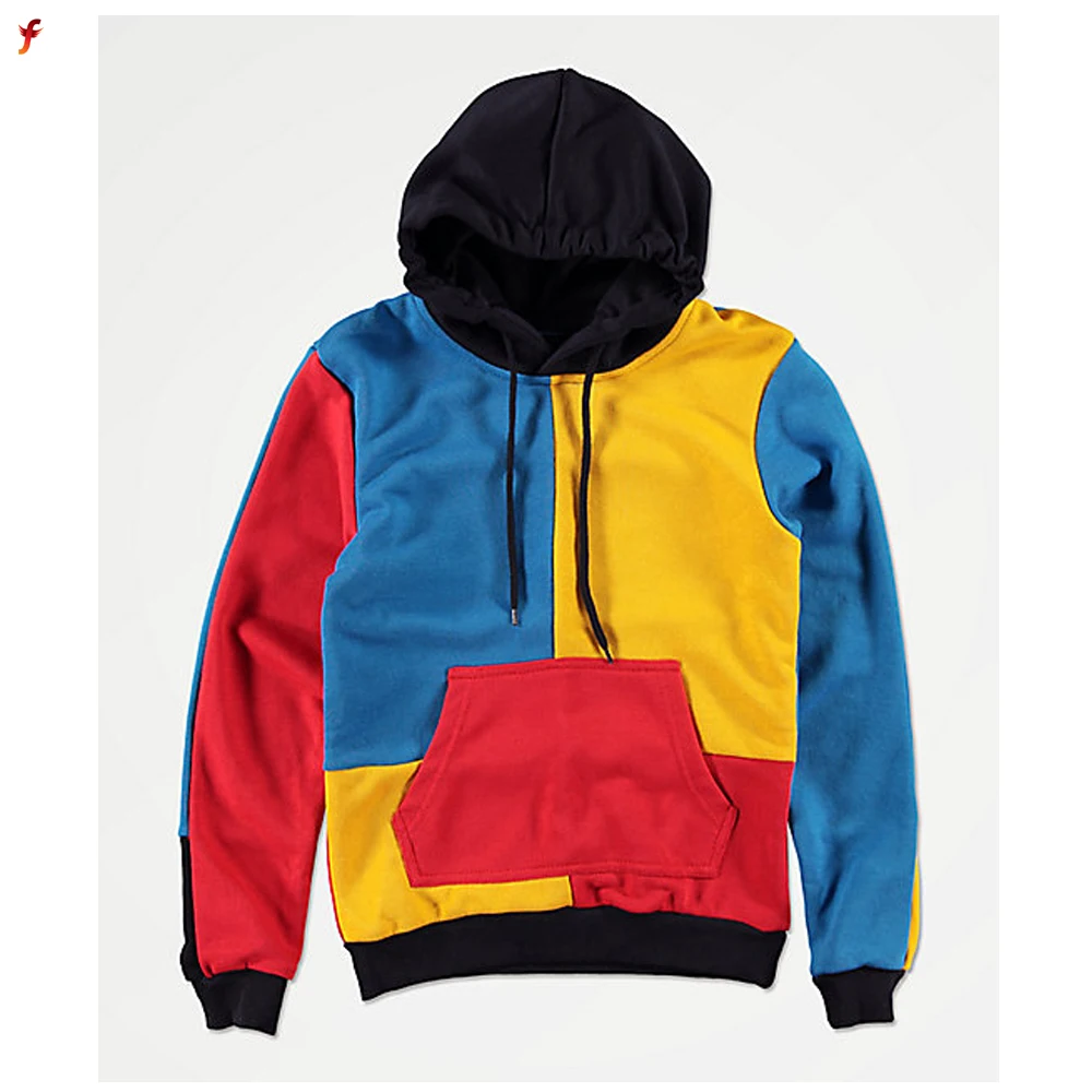 Manufacturer custom men color block oem hoodie two tone sweatshirt cut and sew New Arrival Color Block French Terry hoodies