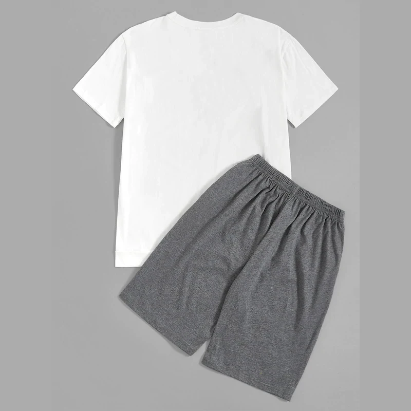 
MGOO Custom Feather Letter Print 100%cotton Men Pajama Set 