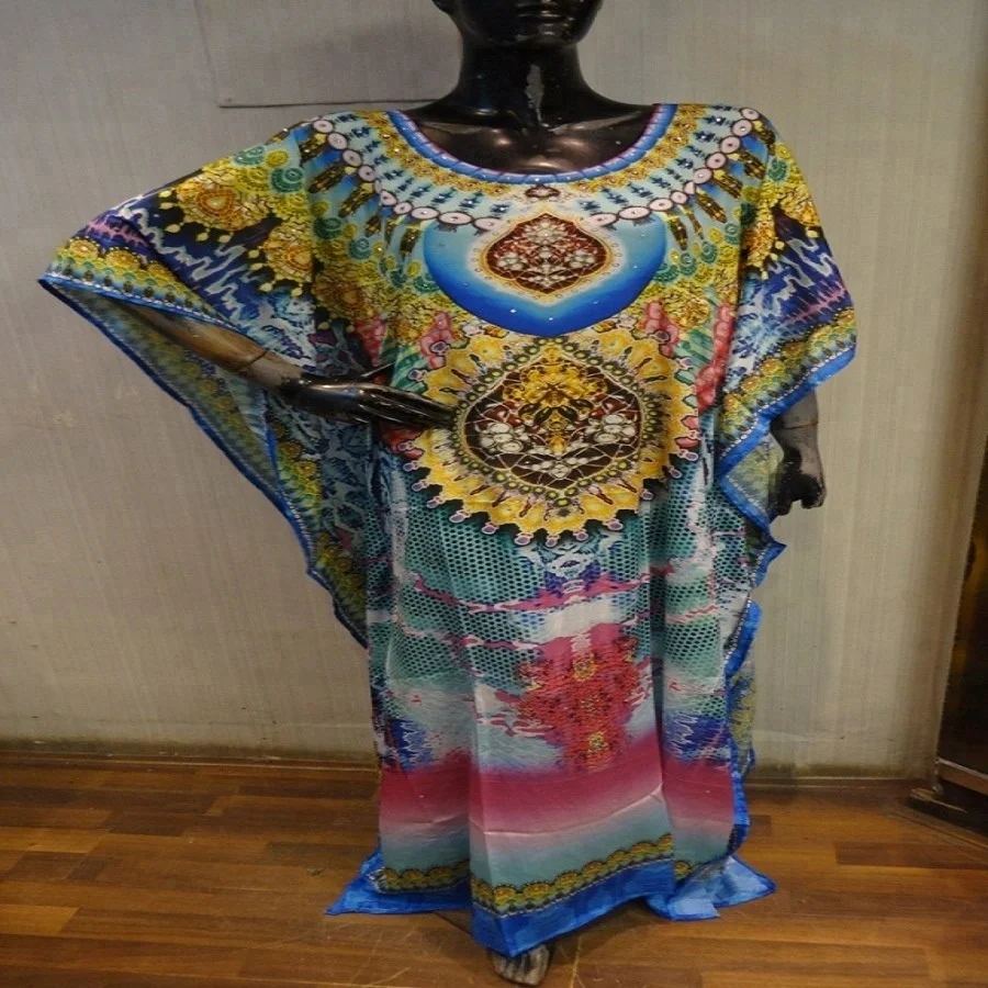 Digital print crape multicolored kaftan/poncho Dress,beach dress abaya for Muslim girls