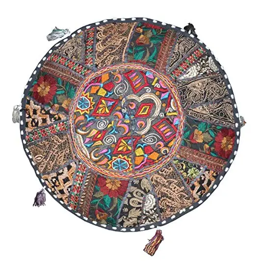 Indian Traditional Round Ottoman Pouf Handmade Stool Pouf Foldable Adjustable for Home Living Room Kitchen Gym Use