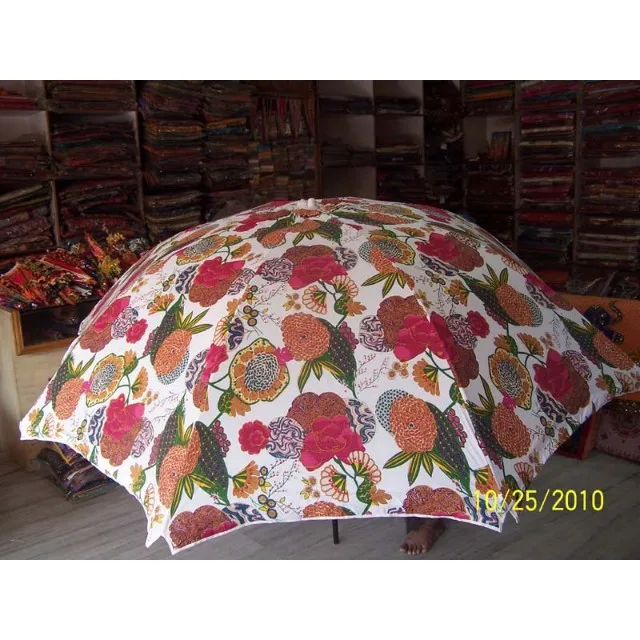New Arrival Indian Handmade Tropical Kantha Garden Umbrella Flower Designs Large Size Beach Umbrella