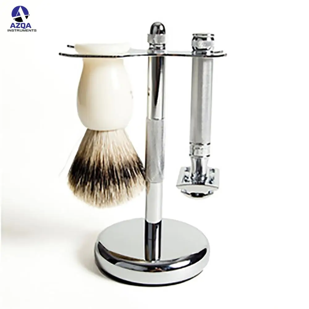Stainless Steel stand of beauty care barber beard shaving tools stand 1 safety and 1 Safety Razor Wood Wet Shaving Tools