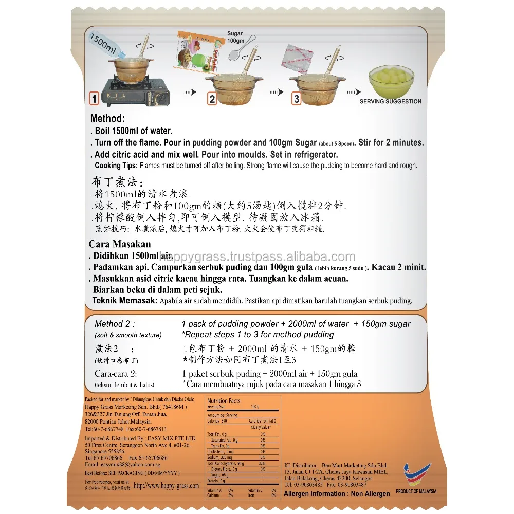 Hot Sales Fruit Pudding Powder with Assorted Flavour