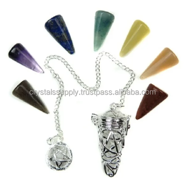 Chakra Cone Pentagrams Pendulums Set  Gemstone Reiki Dowsing Healing Stone Pendulums  Crystals Supply