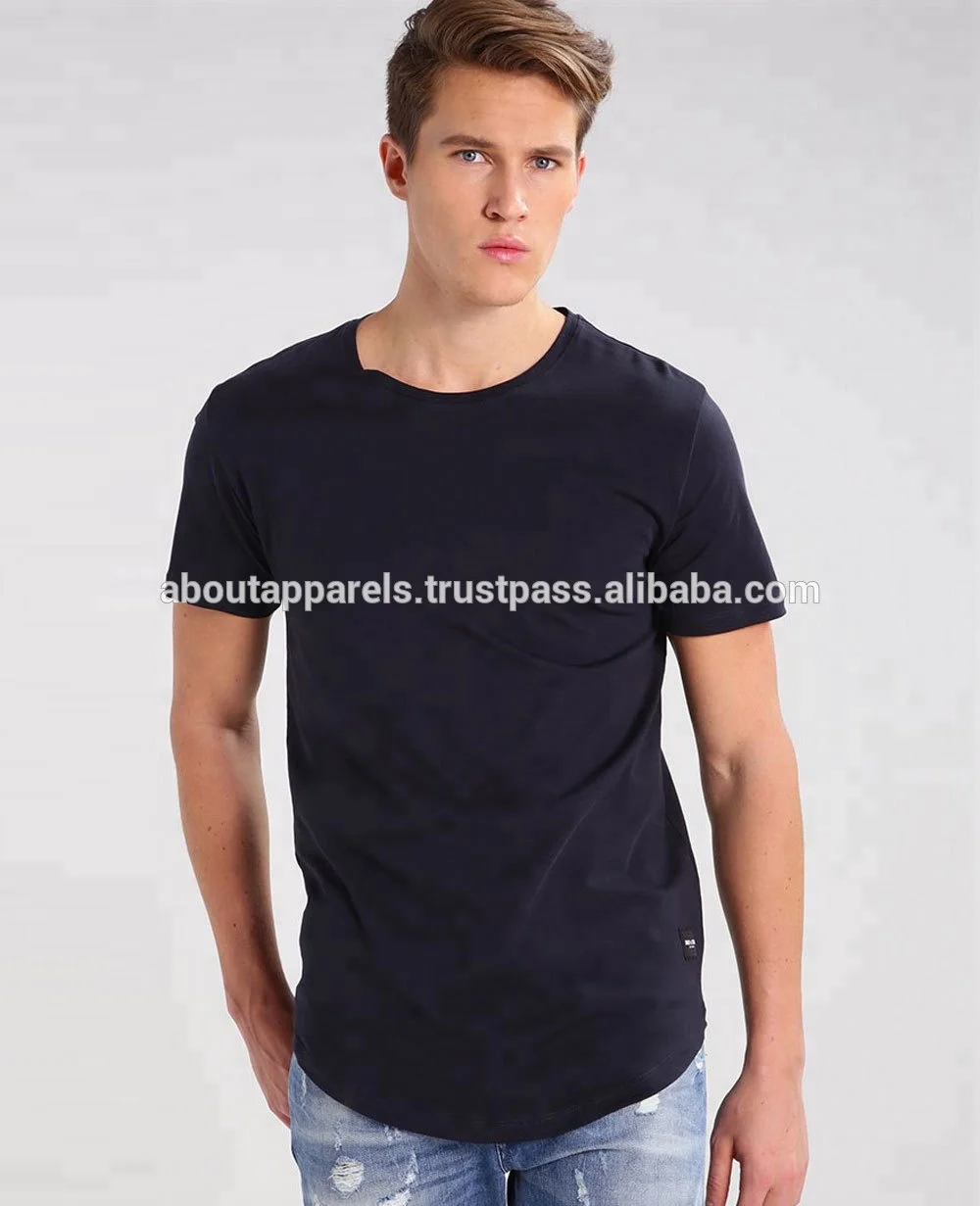 Bulk factory wholesale cheap men blank longline curved hem long sleeves Breathable t shirt