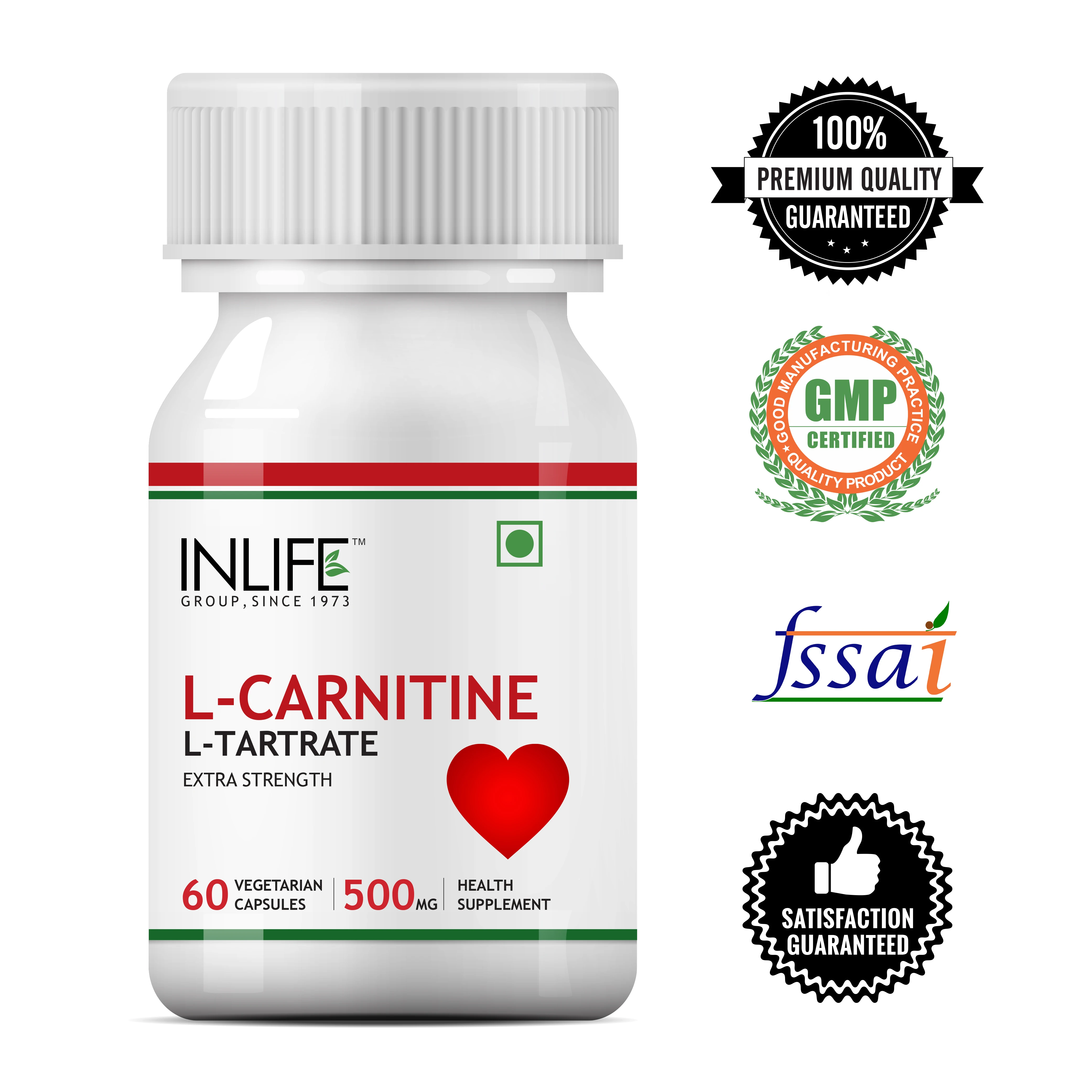INLIFE л-карнитин L тартрат дополнение, 500 Mg - 60 вегетарианские капсулы GMP Сертифицированный объект