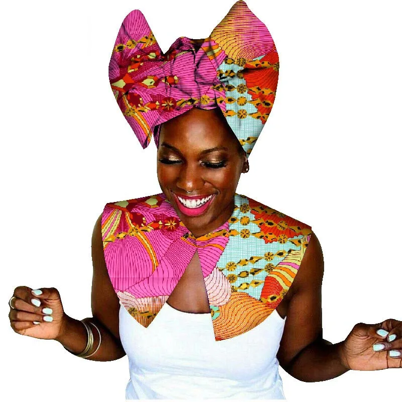 WYA030 African Fabric Cloth Choker Necklaces and headwrap Set Wax Print False Collar Ankara Handmade Jewelry