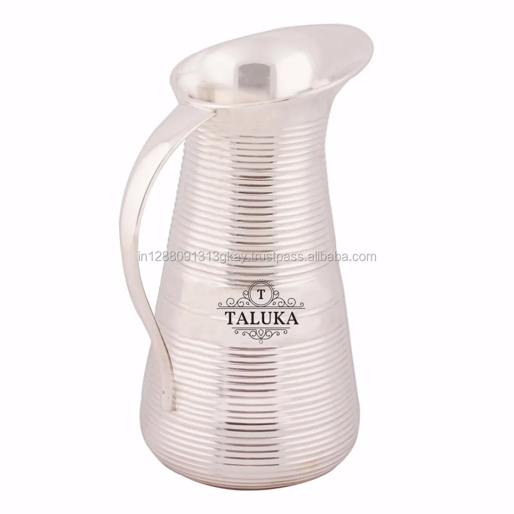 Designer 50 oz full ribbed silver plated water jug brass wholesale pitcher