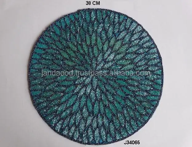 Round Glass Bead Table Mat with Sun Flower Leaf Style Other Colors Also Available Place Mat