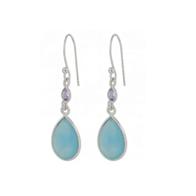 Factory Direct Sale 925 Sterling Silver Larimar Multi Gemstone Earring For Woman And Girl Fashion