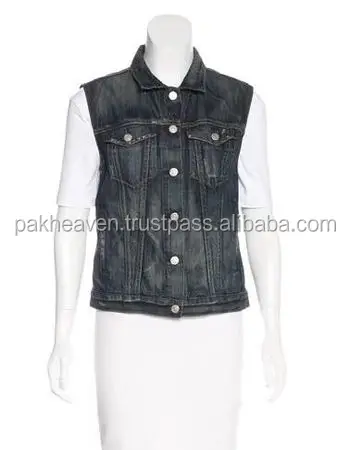 POINTED COLLAR VEST custom Size 8 Grey denim jeans vest side lace leather trim denim waistcoat
