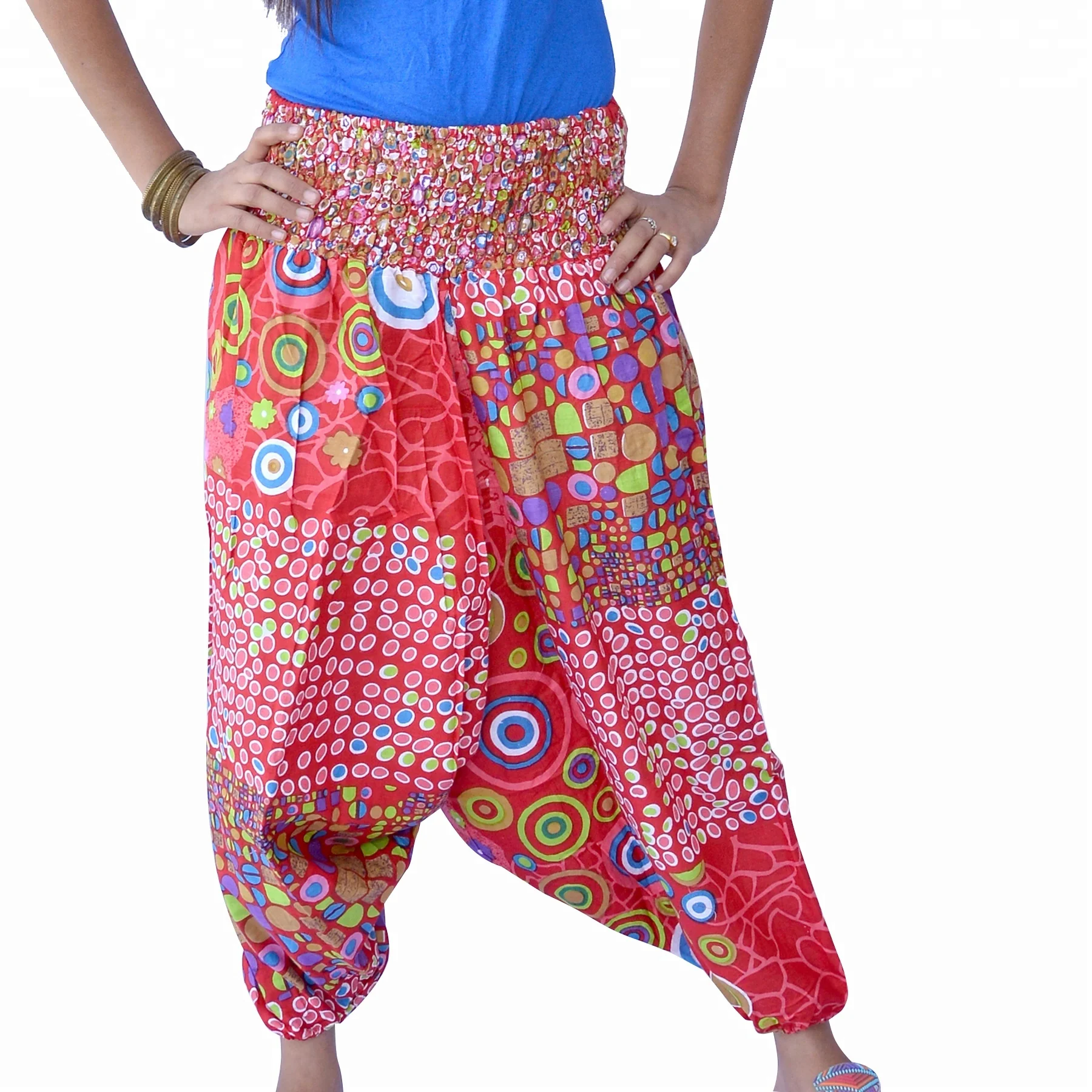 Hot Selling Indian Cotton Men And Women Harem Pant Yoga Pants Orange Printed Unisex Trouser Wholesale