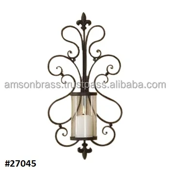 Wrought Iron One Light Wall Sconce Candle Holder