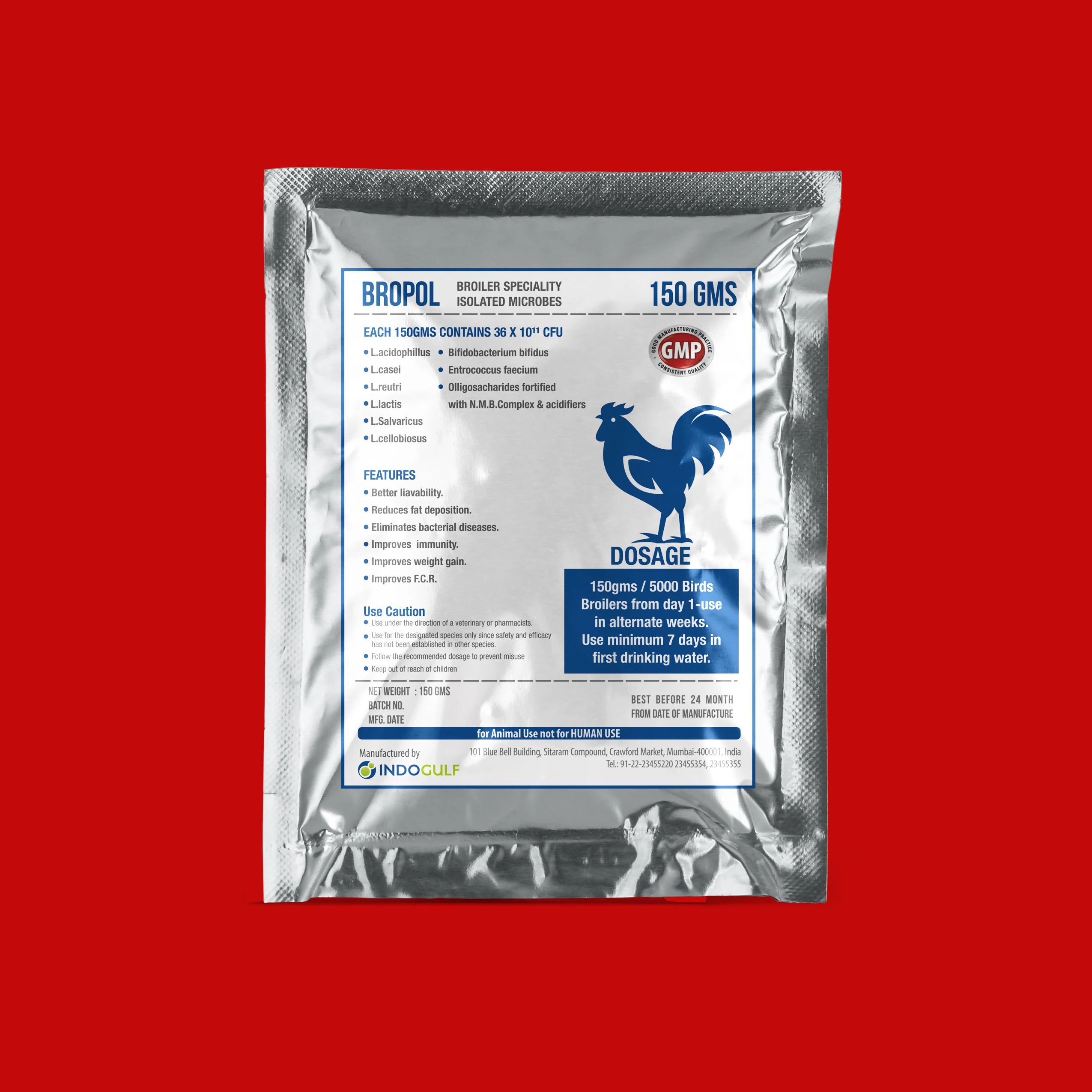 Птица Бройлер для кормления птиц | Снятие стресса | Пробиотики микробы | Водорастворимый прямой корм | 36x10(11) CFU на 150 г