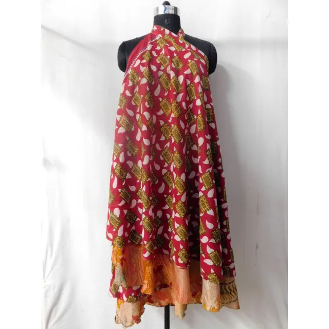 Indian handmade women wear long wrap around skirt vintage silk sari magic dress