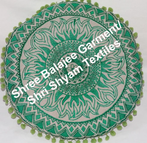 
Green Round Ethnic Design Embroidery Home Decor Cotton Cushion Custom Embroidery Round Chair Cushion Gypsy Round Floor Pillow 