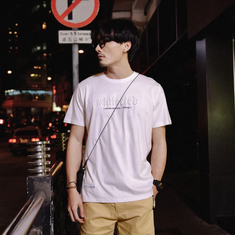 High quality Stock Small MOQ. 100% cotton 180 grams Own Design 3D embossed print o-neck Short sleeve T-shirt for Men