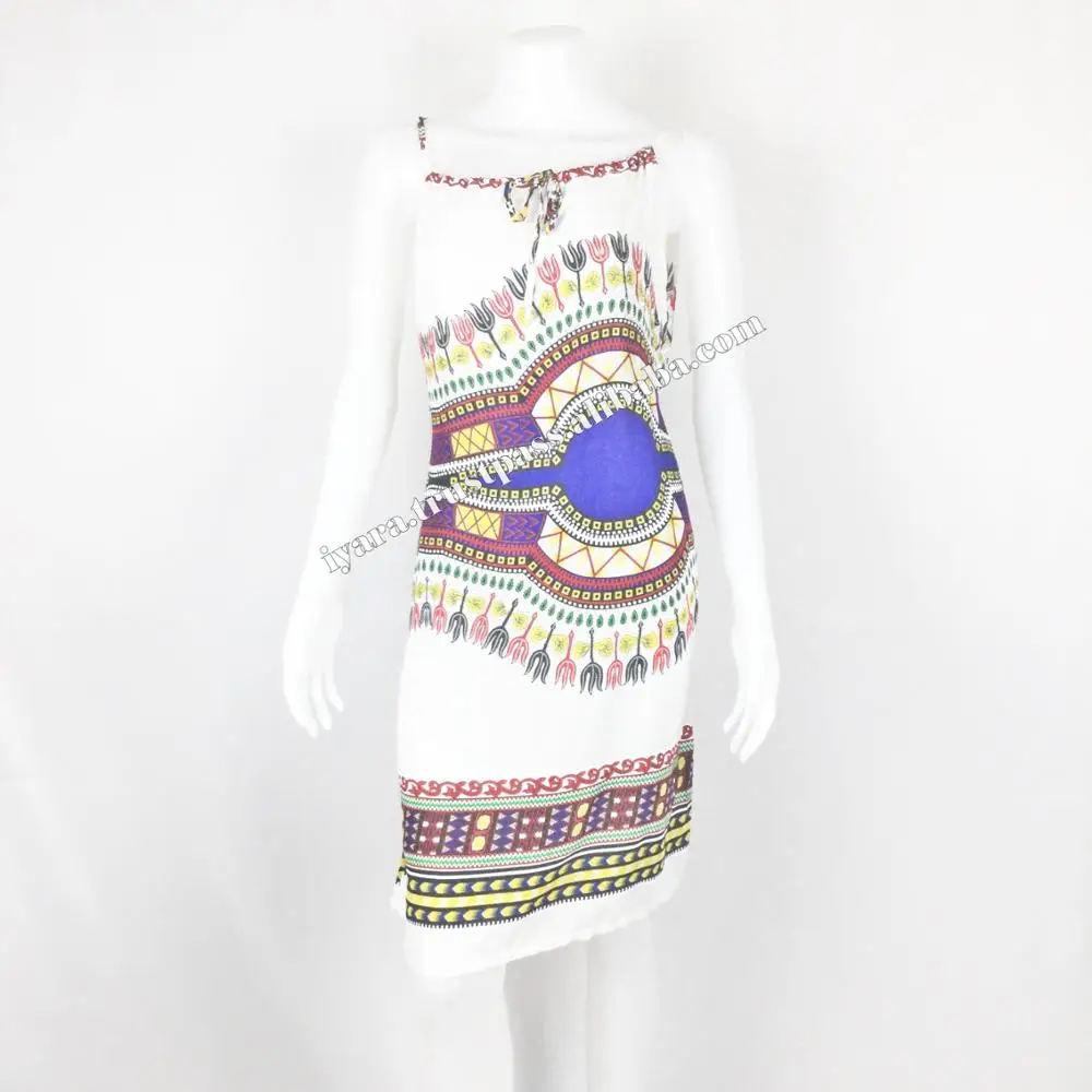 Spaghetti Sleeve Traditional African Dashiki Print Dress