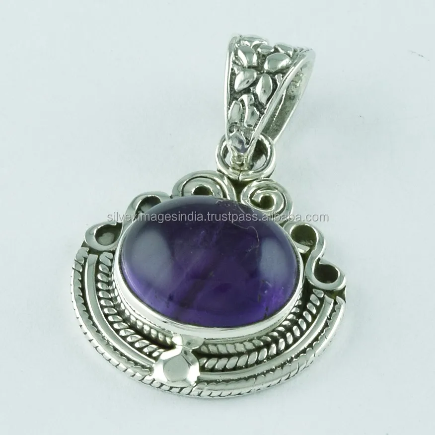 Royal Beauty Amethyst Stone Pendant with Diamond 925 Sterling Silver Charm Pendants Religious Style Made India Party Occasions