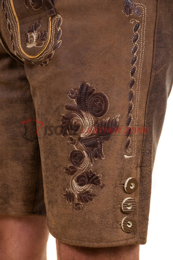 German and Austrian Lederhosen Long and Pant Short Distressed Leather Vintage Look Embroideries Traditional Best Bavarian Shorts