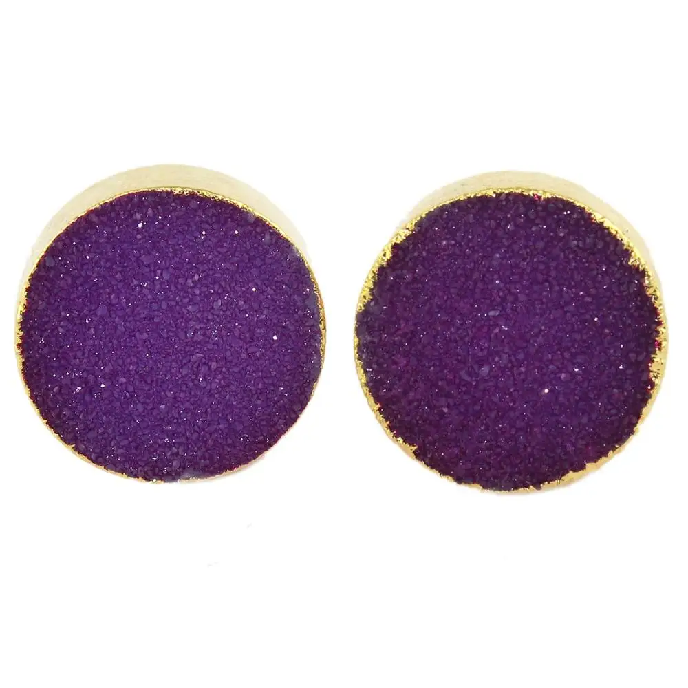 Western fashion round natural purple sugar druzy gold plated cufflinks handcrafted gemstone cufflinks fashionable gents cufflink