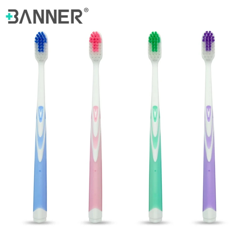 BANNER 2pcs set Adult Manual Toothbrush with Nylon Medium Bristles