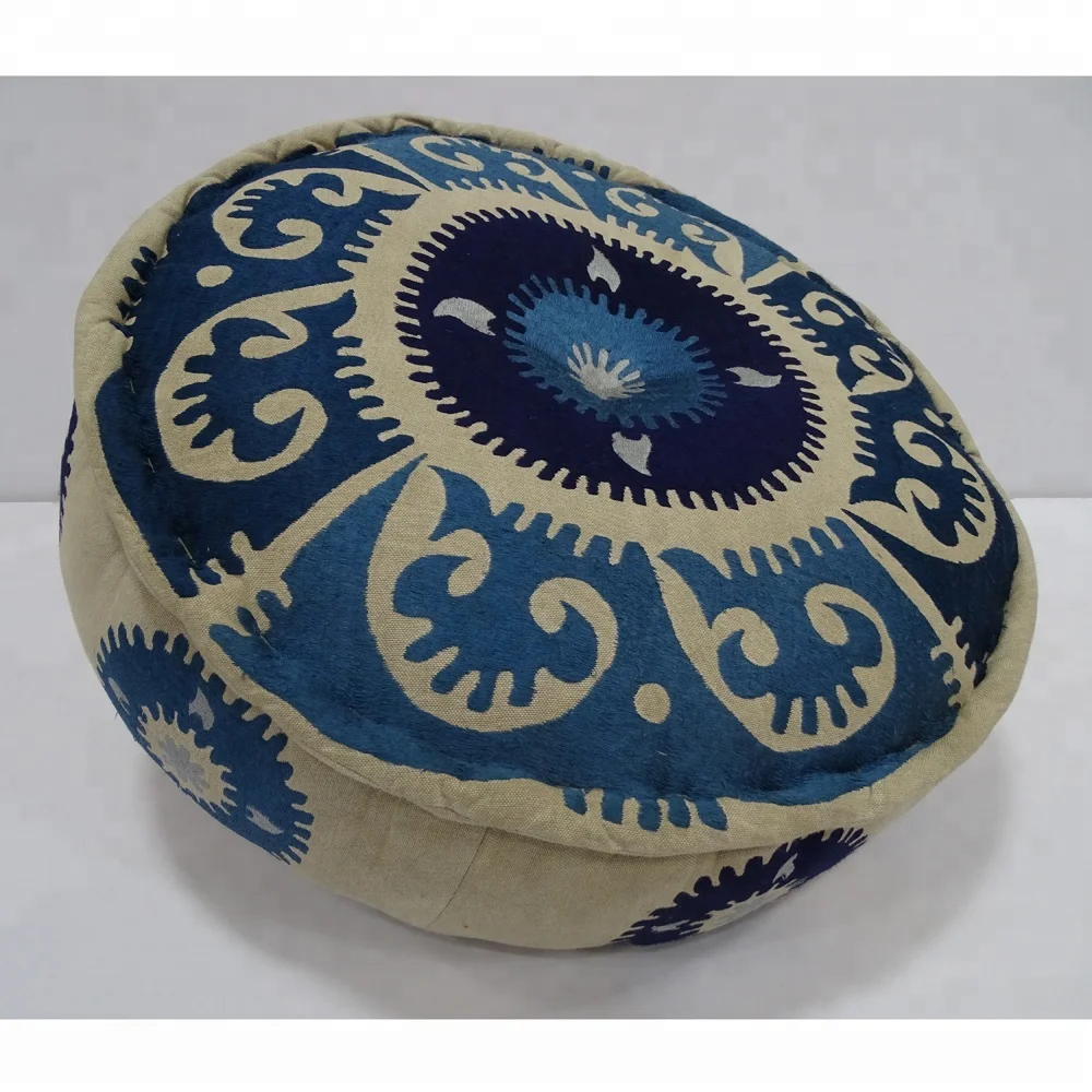 New Arrivals 2022 Decorative Embroidered Ottoman Pouf Pouffe Floor Siting Round Cushion Pouf Wholesale Decorative