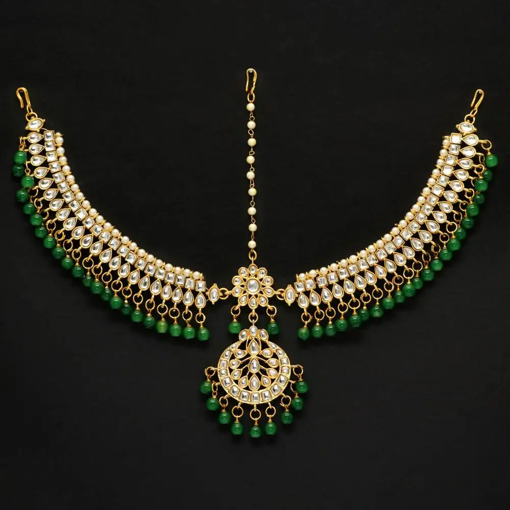 Green Color Kundan Work Matha Patti