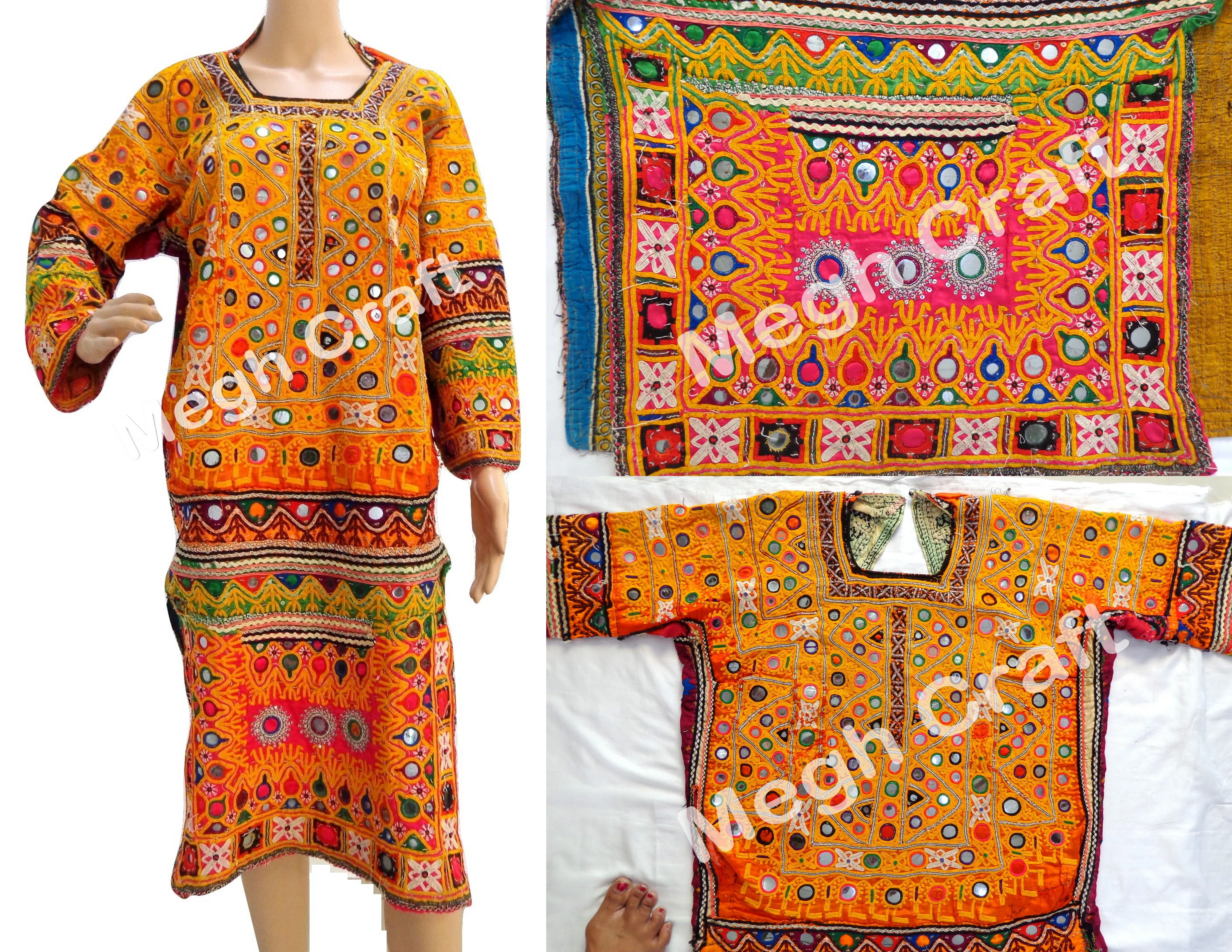 Afghani Embroidered Tunic -Afghani Mirror Work Tunic - Banjara Vintage Tunic Tops