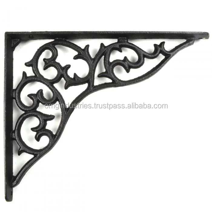 OMG Industries Antique Style Cast Iron Black Metal Wall mount Shelf Brackets