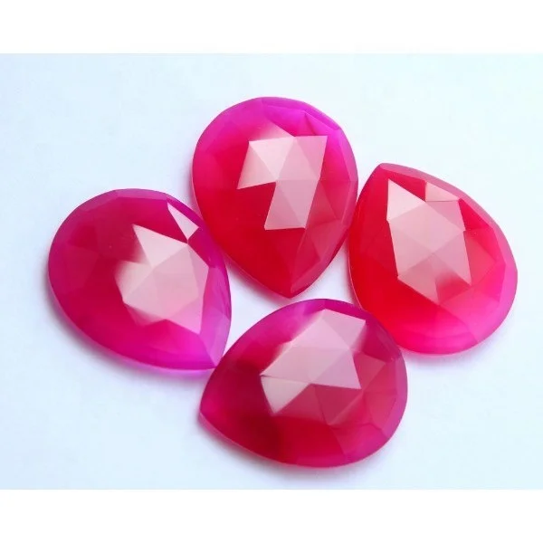 Pair of Faceted Ruby & Chalcedony Cabochon Natural Blue & Red Corundum Gemstones Pear Shape for Jewelry Making