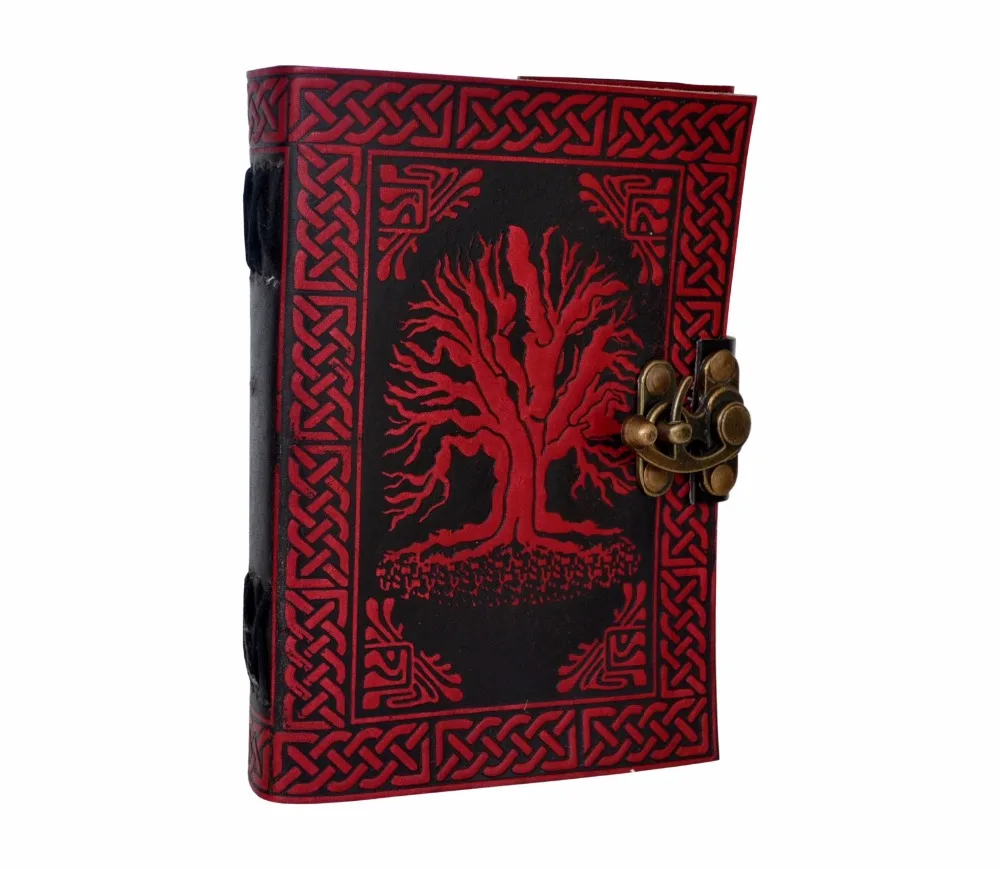 TREE OF LIFE LEATHER JOURNAL RED & BLACK ORGANIZER DAY PLANNER HANDMADE WHITE PAPER HANDMADE BLANK BOOK OF SHADOWS DIARY Wicca