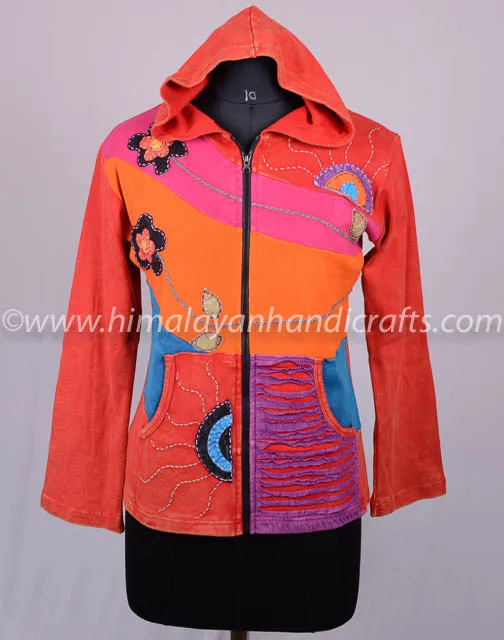 SIMPLE ELEGANT MULTI DESIGN PATCH WAORK BOHEMIAN LADIES HOODIE CSWJ 424