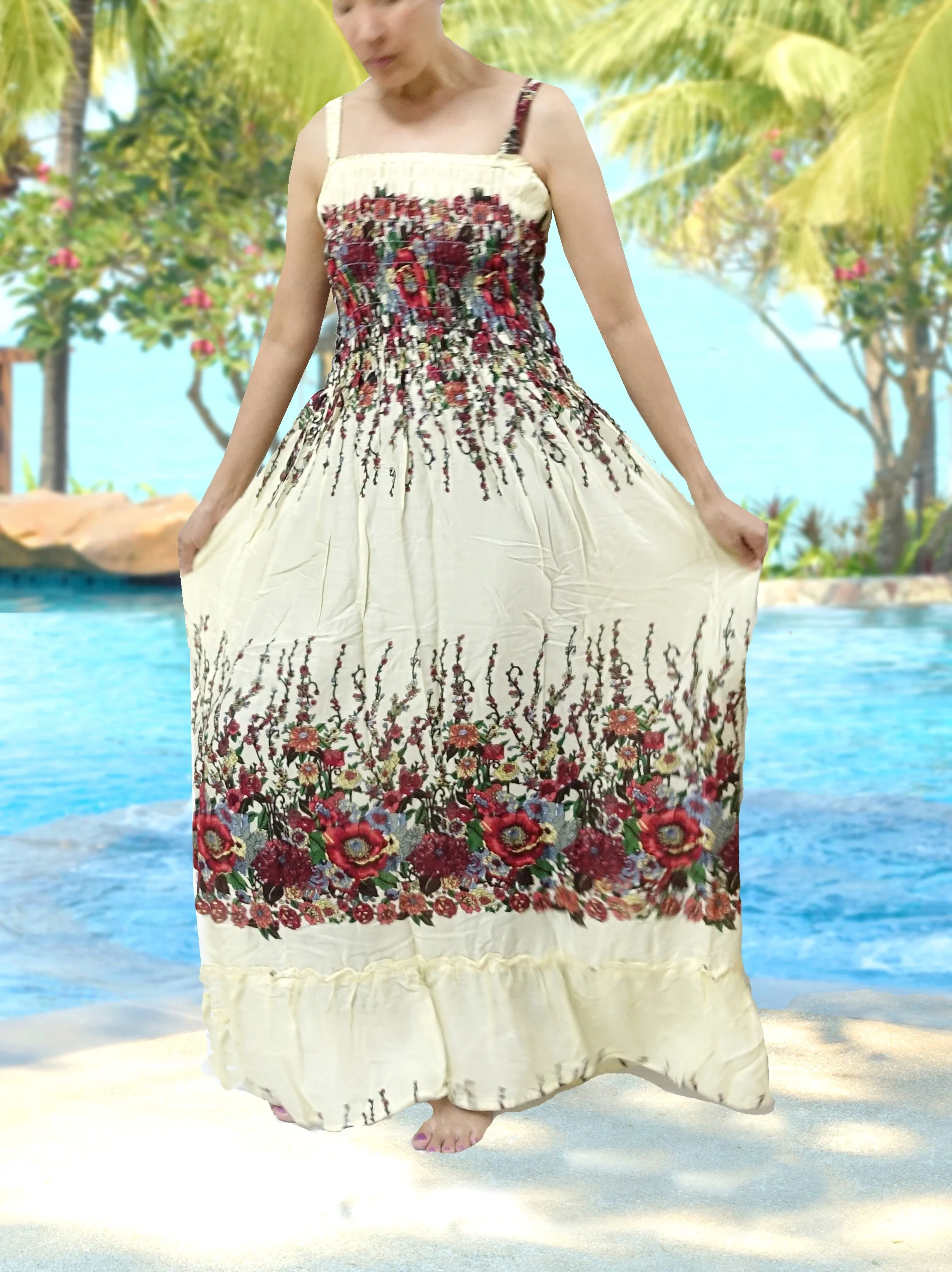vintage retro thai HIPPIE BOHO HAWAII floral  MAXI BABY DOLL beach LONG DRESS long ruffle style