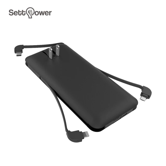 
Online shopping new power bank 10000mAh quick charge with AC plug and 3 built in cable powerbank settpower RSQ3-A 