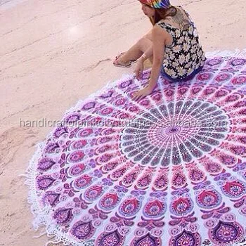 Indian Handmade Round Mandala Tapestry Printed Beach Throw