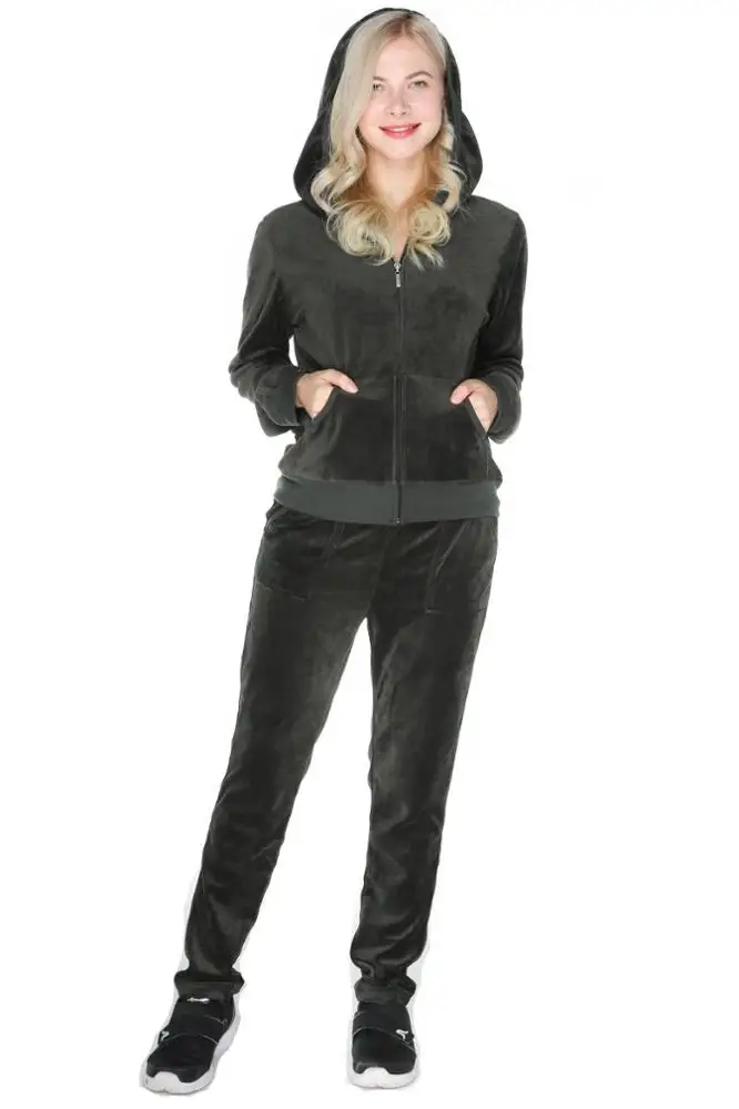 Women Custom Cheap Black Velour Tracksuit Latest Custom Design With Custom Logo Tracksuit Sweatsuit